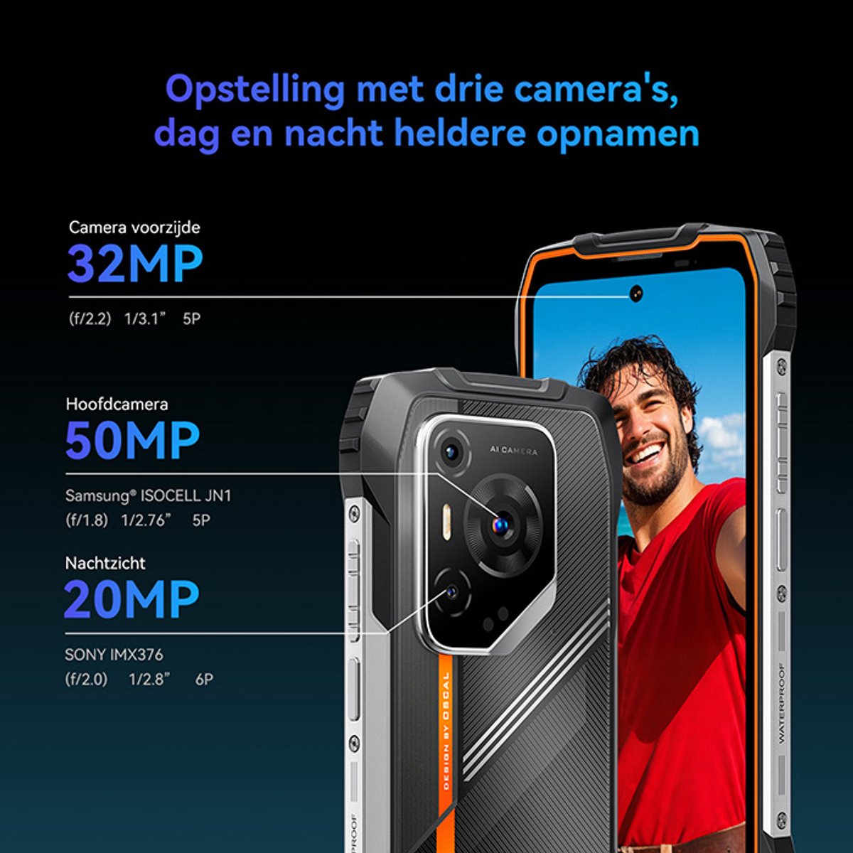 Oscal PILOT 3 AI Robuuste Smartphone 36GB 256GB Oranje + Blackview Airbuds 60