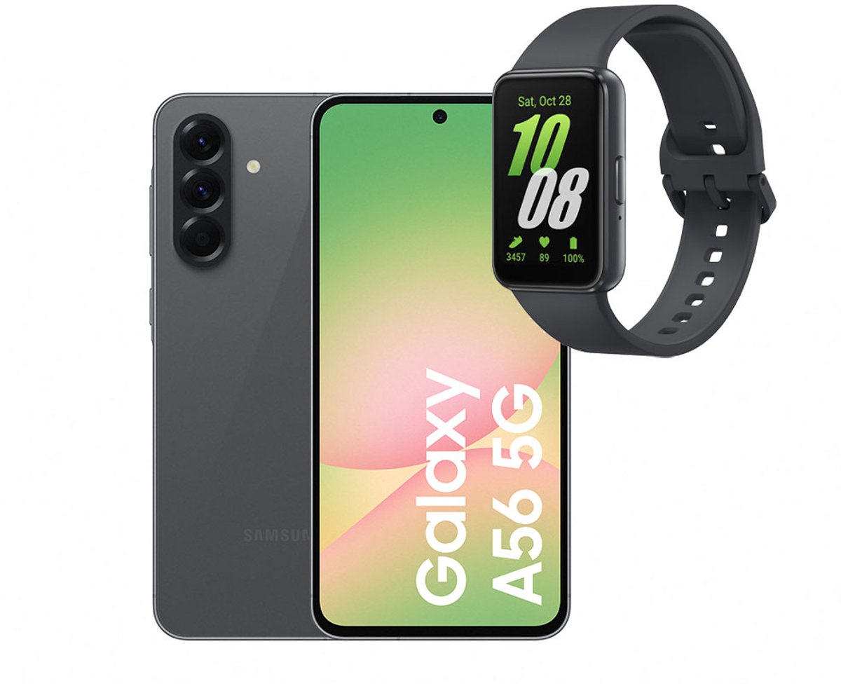 De Samsung Galaxy A56 5G 128GB Awesome Graphite + Galaxy Fit3 in één oogopslag