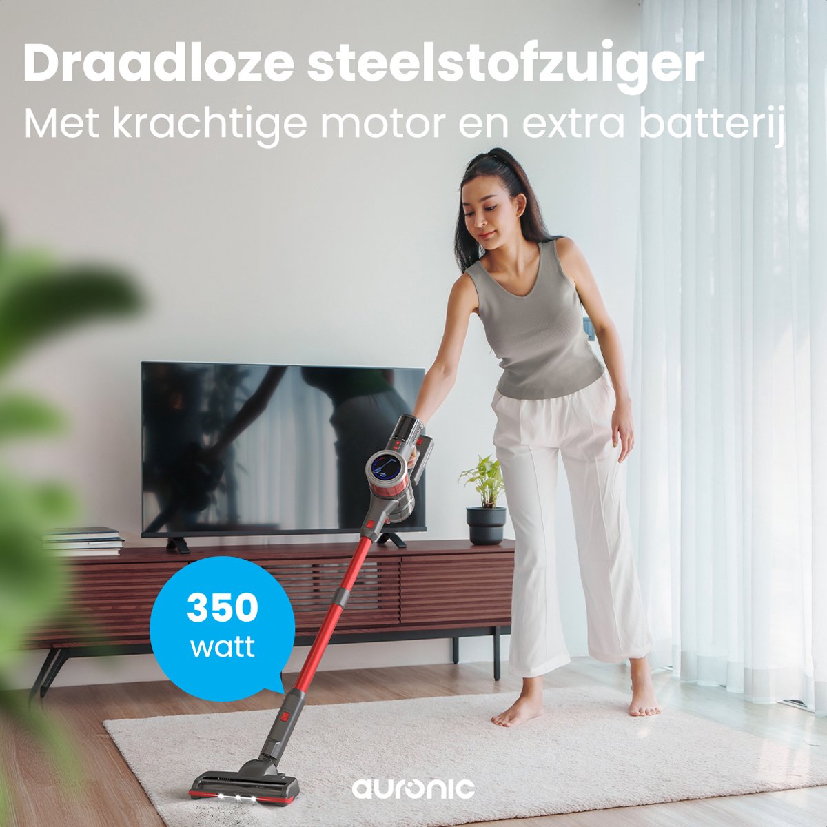 Wat vinden we goed aan de Auronic Steelstofzuiger Draadloos 350W Grijs/Rood