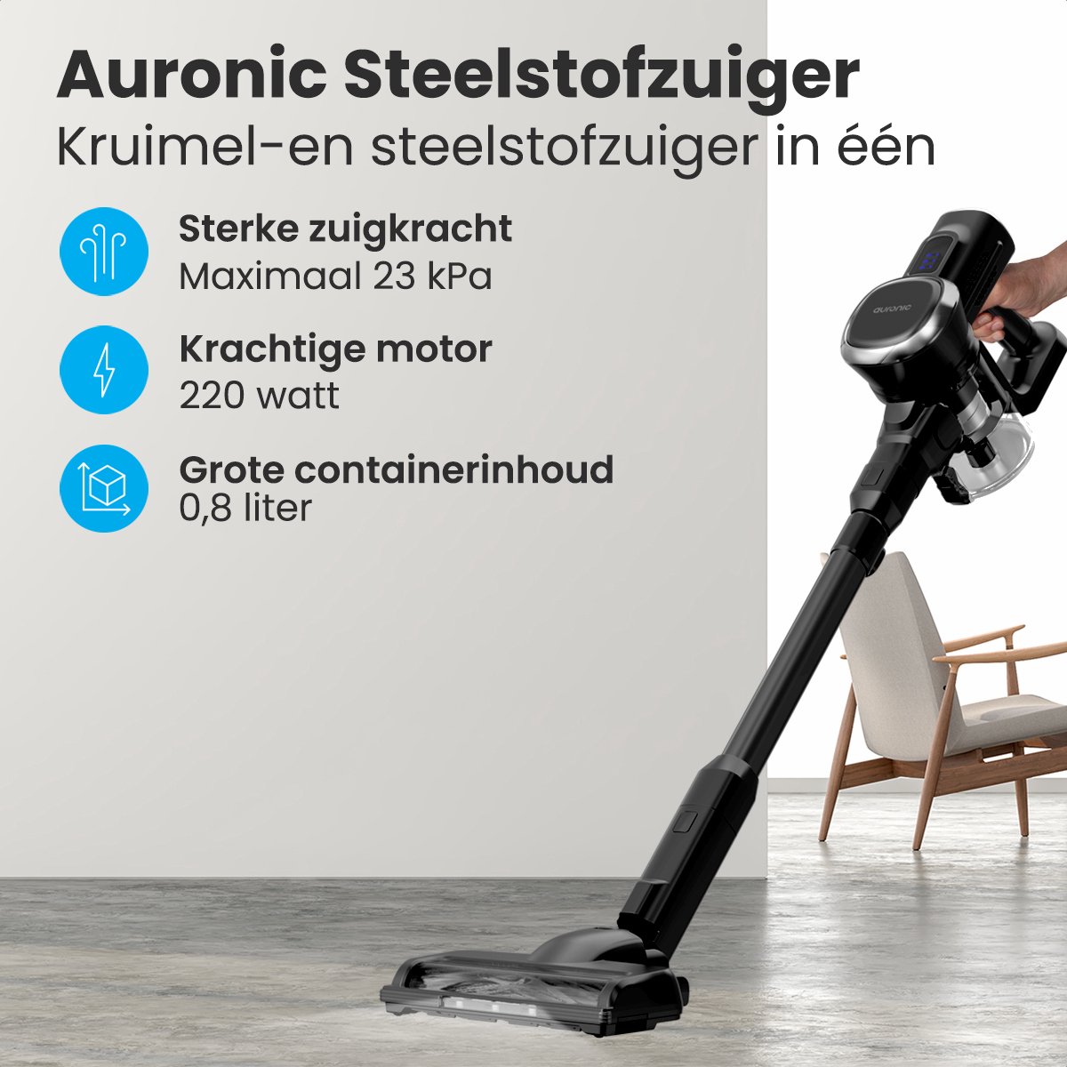 Wat vinden we goed aan de Auronic Steelstofzuiger Draadloos Zwart