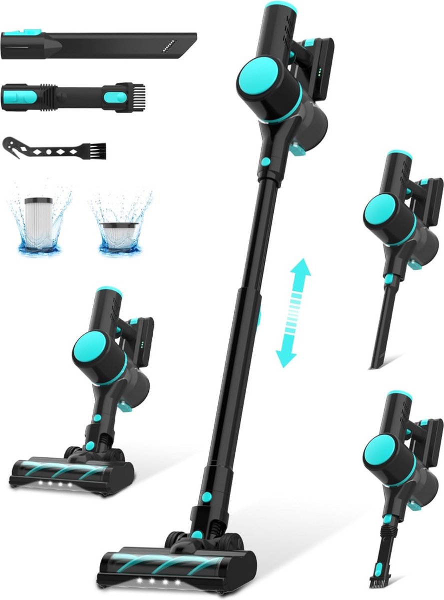 De DailySupplies Steelstofzuiger Draadloos Zwart Turquoise in één oogopslag