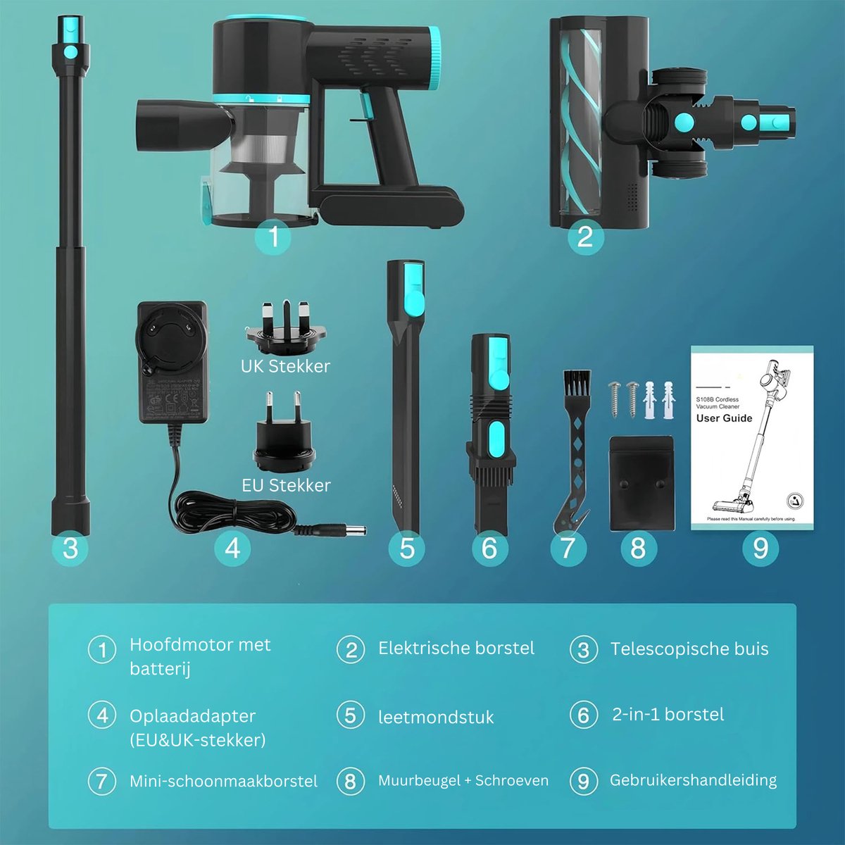Wat vinden we goed aan de DailySupplies Steelstofzuiger Draadloos Zwart Turquoise