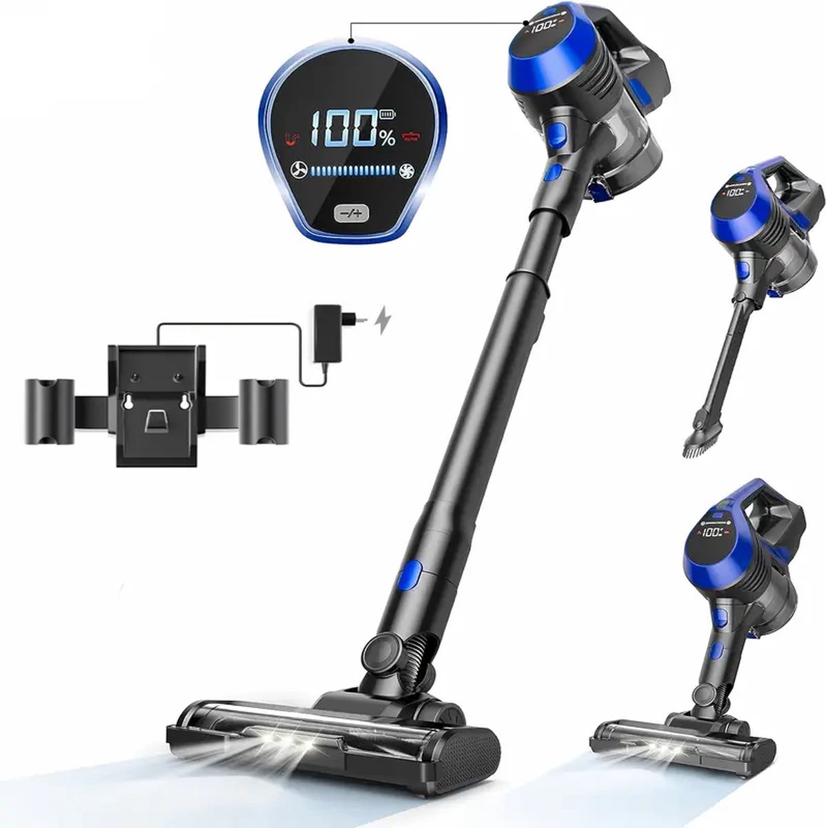 De Draadloze Steelstofzuiger 120W Blauw/Zwart in één oogopslag