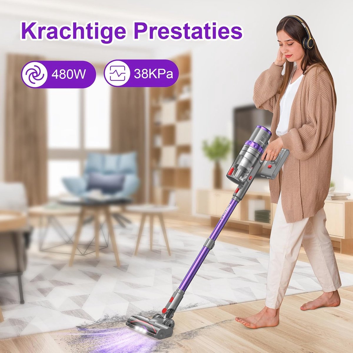 Wat vinden we goed aan de Draadloze Stofzuiger 38KPa met Stofdetectie