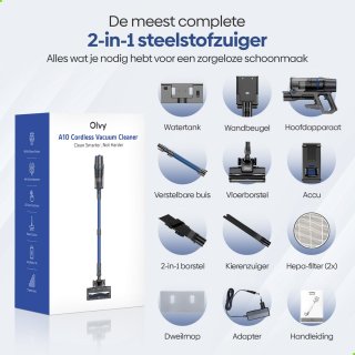 Olvy Steelstofzuiger Draadloos 350W 35Kpa Zonder Zak