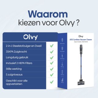 Olvy Steelstofzuiger Draadloos 350W 35Kpa Zonder Zak