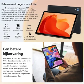 Hotlight C107 - Android 15 Tablet - 10.1 inch - 24(4+20)GB RAM/128GB ROM– 5000mAh - Zwart