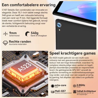 Hotlight C107 - Android 15 Tablet - 10.1 inch - 24(4+20)GB RAM/128GB ROM– 5000mAh - Zwart