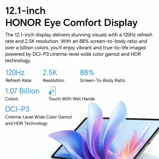 HONOR Pad 10 Grijs - 12,1" - 8+256 GB - Snapdragon 7 Gen 3 - 10100 mAh - 6 luidsprekers- MagicOS 9.0