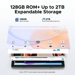 Doogee U10 Tablette Tactiele Android 15 4GB RAM+ 128GB ROM (2TB TF) 10 "+ IPS HD 2.0 GHz WIFI-6 Batterij 5060mah 8mp+ 5mp,Grijs