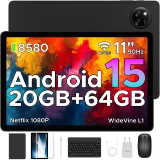 DOOGEE Tablet A9+ 11"+90Hz Android 15 stylus 4 GB+64 GB Batterij 8580 mAh Unisoc T7200 5G WiFi HD IPS-scherm Face ID,Zwart
