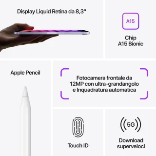 Apple iPad mini 5G TD-LTE & FDD-LTE 64 GB 21,1 cm (8.3") 4 GB Wi-Fi 6 (802.11ax) iPadOS 15 Paars