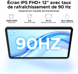 Doogee Tab E3+ Tablete 12 "FHD+ 90Hz Helio G100 Octa-Core Android 15 32Go+ 256Go Carte Sim-batterij 8800mAh 7,6 mm Ultra-Thin,Grijs