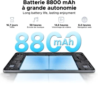 Doogee Tab E3+ Tablete 12 "FHD+ 90Hz Helio G100 Octa-Core Android 15 32Go+ 256Go Carte Sim-batterij 8800mAh 7,6 mm Ultra-Thin,Grijs