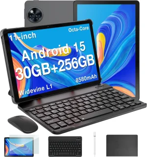 DOOGEE U11 Pro Tablet met toetsenbord Android 15,11 "+90Hz 30Go+256Go,Batterij 8580mAh,Unisoc T7200,Tablet tactieel 5G,Zwart