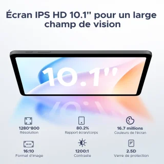 DOOGEE Tab A9 Pro tablette Android 15 4Go+128Go 10,1"HD Battey 6580mAh WiFi2.4GHz/5GHz GMS Face ID BT 5.0 Unisoc T310,Grijs