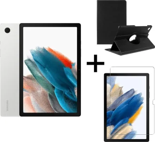 Samsung Galaxy Tab A8 (2021) - 32GB - Wifi - 10.5 inch - Silver + Draaibare hoes + Screenprotector tempered glass