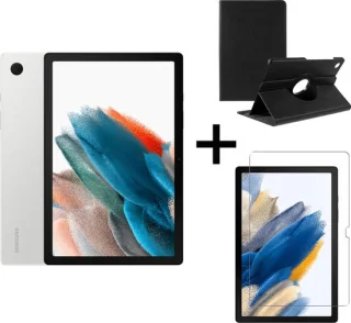 Samsung Galaxy Tab A8 (2021) - 32GB - Wifi - 10.5 inch - Silver + Draaibare hoes + Screenprotector tempered glass
