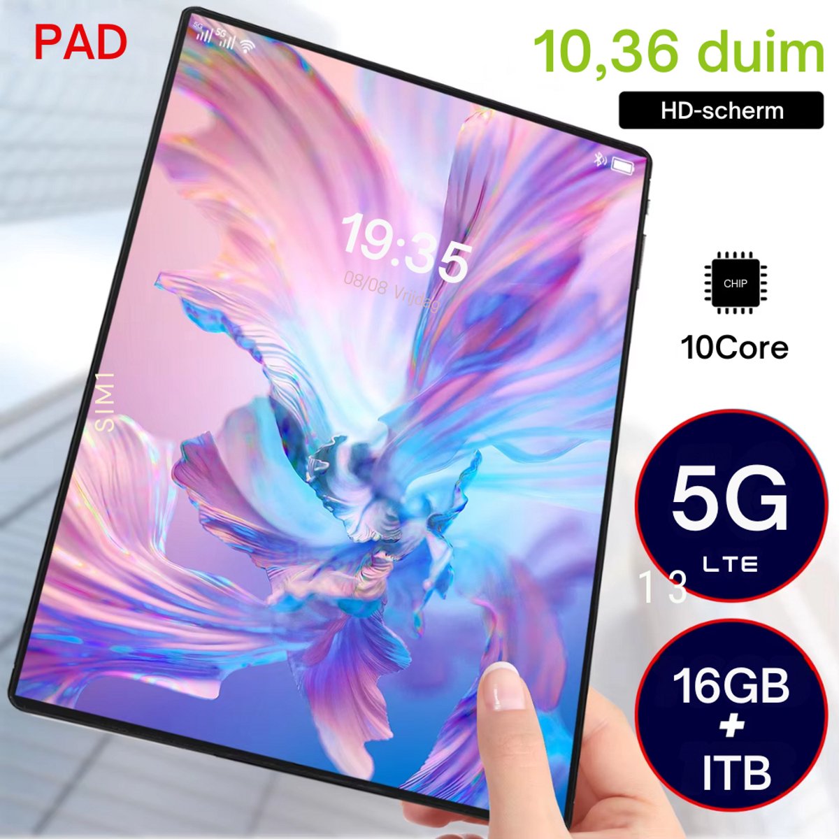 2025 10,36-Inch Android Tablet 16GB RAM 1TB ROM Zwart