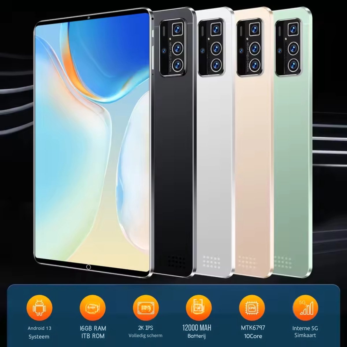 De 2025 5G Tablet 10.36 inch Android 12GB 256GB Silver in één oogopslag