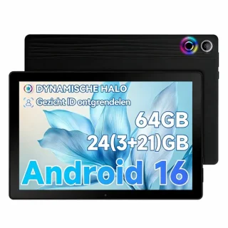 Android 16 tablet - 10,1 inch - 24GB RAM + 64GB ROM - 6000mAh - 5G wifi - gezichtsherkenning - zwart