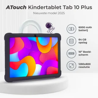 ATouch Tab 10 Plus Combipakket Kindertablet + Koptelefoon 64GB Zwart