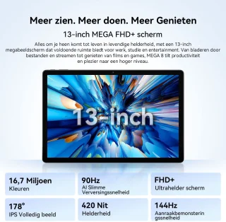 Blackview MEGA 8 13 inch Android 15 Tablet 36GB+256GB Blauw