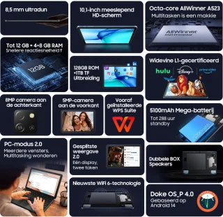 Blackview Tab 60 WiFi Android 14 Tablet 12GB 128GB Grijs