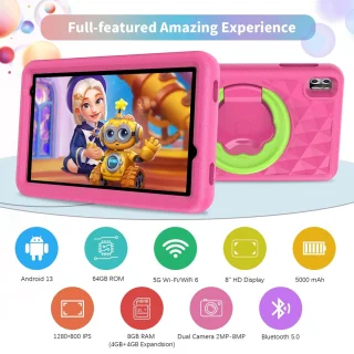 Elementkey Ai-Kids Pro 8 Inch Kindertablet Android 13 Roze