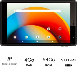 Logicom Tablet 80 8" 64GB 4GB RAM Octa Core Android 15 Zwart Wifi