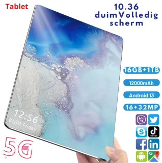 Nieuwe 10,36 Inch 5G Android Tablet 16GB RAM 1TB ROM Dual Sim Blauw