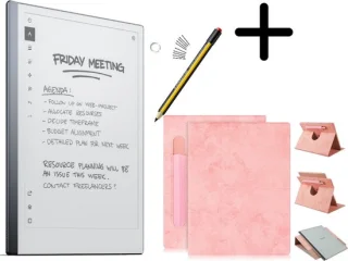 reMarkable 2 digitaal notitieblok met Staedtler stylus en roze hoes