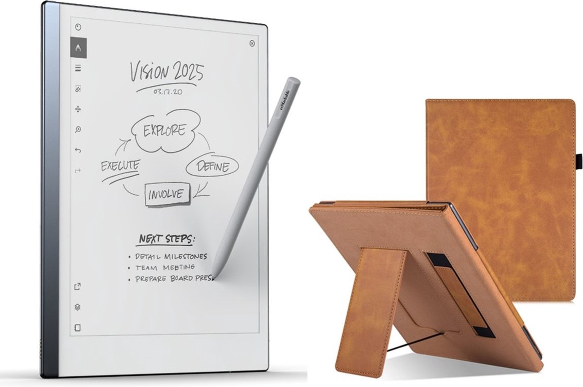 De reMarkable 2 Tablet met Marker en Cognac Leren Hoes in één oogopslag