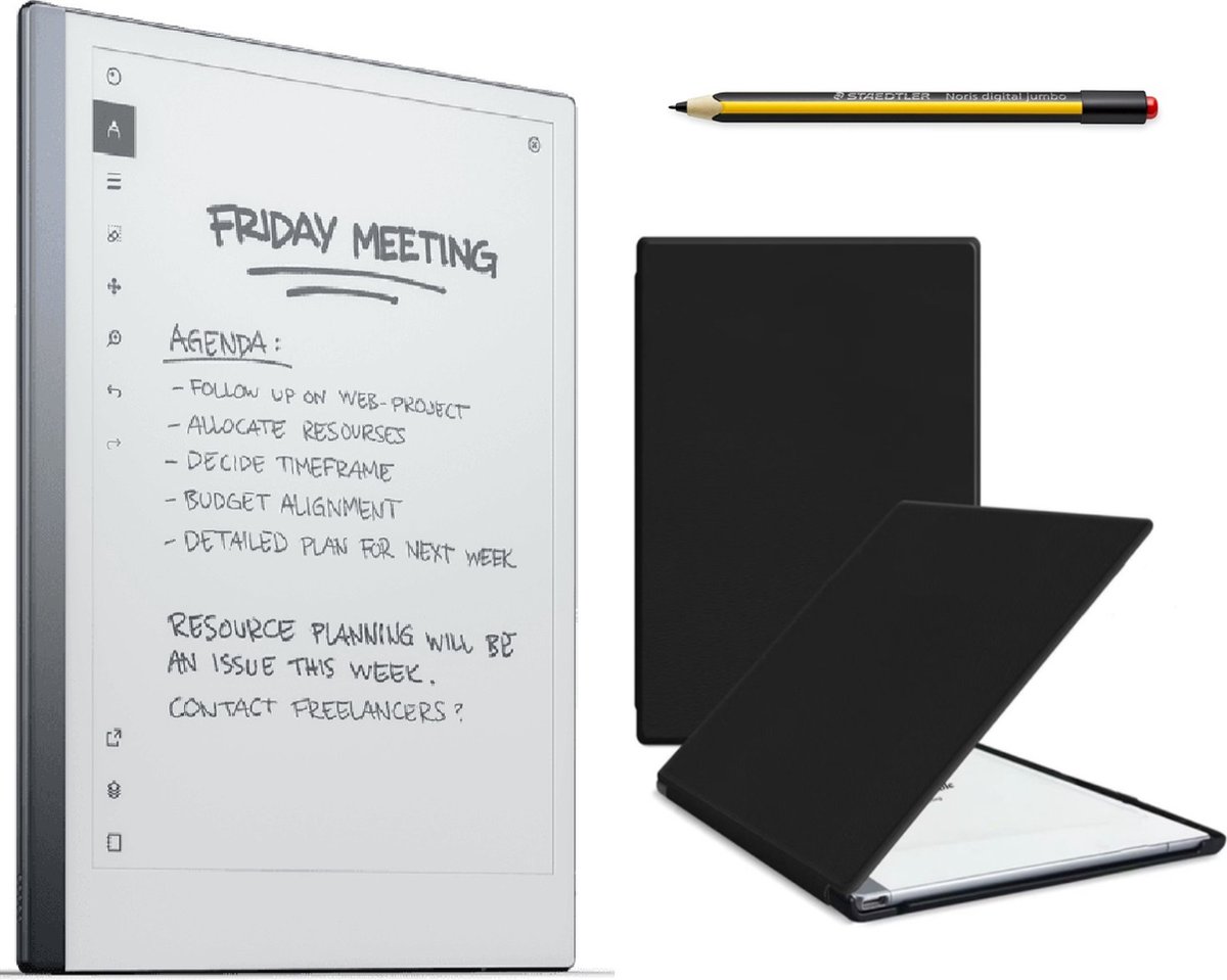 De reMarkable 2 Tablet met Staedtler Stylus en Zwarte Hoes in één oogopslag