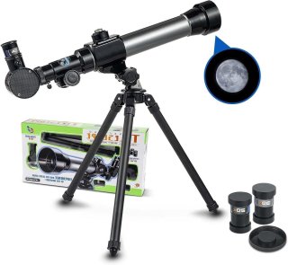 De Allecto plus - Astronomische telescoop voor kinderen en microscoop combo met statief (zwart), 20x 30x 40x vergroting in één oogopslag