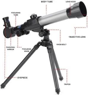 Allecto plus - Astronomische telescoop voor kinderen en microscoop combo met statief (zwart), 20x 30x 40x vergroting