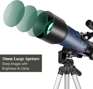 Telescoop voor volwassenen en beginners met 70 mm opening en 400 mm brandpuntsafstand