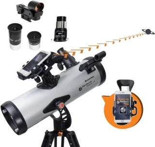 Newtoniaanse reflectortelescoop met smartphone-apptechnologie - inclusief accessoires, in hoogte verstelbaar statief