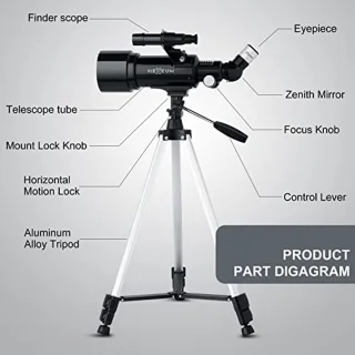 Telescoop 70mm Opening 500mm - Astronomische Refractor Telescoop voor Kinderen en Volwassenen met Statief, Telefoonadapter, Draadloze Afstandsbediening en Draagtas