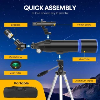 Hoge Prestaties 80 mm Refractortelescoop voor Volwassenen en Beginners