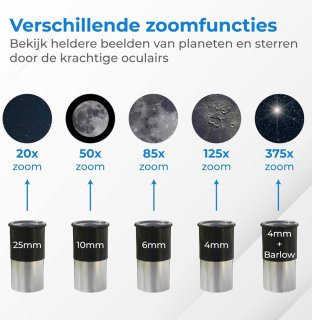 Wat vinden we goed aan de Telescoop - Sterrenkijker - Inc. Statief - Voor Kinderen & Volwassenen - Astronomie - Sterrenkunde - 375x Zoomfunctie - Draagbaar