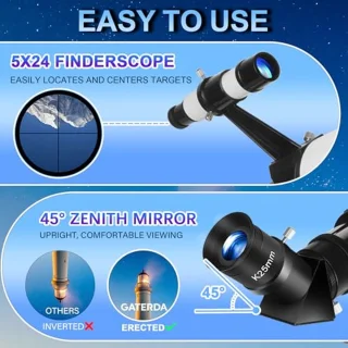 Telescoop voor Volwassenen met 90 mm Opening - Refractortelescoop voor Beginners met Zoeker, Statief en Telefoonadapter