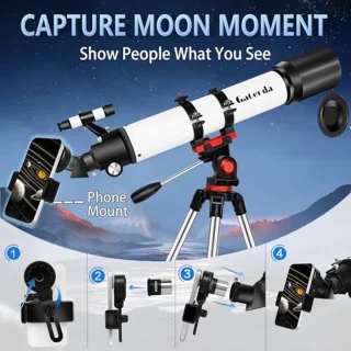 Telescoop voor Volwassenen met 90 mm Opening - Refractortelescoop voor Beginners met Zoeker, Statief en Telefoonadapter