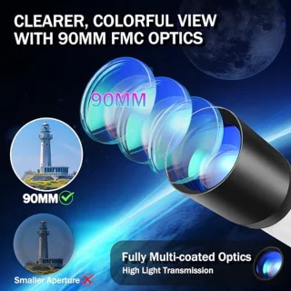 Telescoop voor Volwassenen met 90 mm Opening - Refractortelescoop voor Beginners met Zoeker, Statief en Telefoonadapter