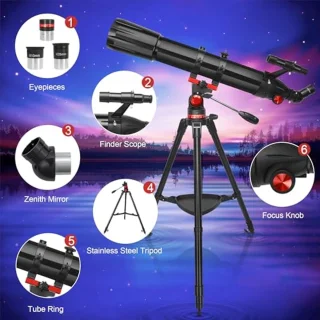 Telescopische Astronomie Telescoop voor Volwassenen en Kinderen - 90 mm Opening, 900 mm Lengte, Professionele Refractortelescoop voor Beginners