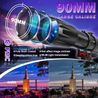 Telescopische Astronomie Telescoop voor Volwassenen en Kinderen - 90 mm Opening, 900 mm Lengte, Professionele Refractortelescoop voor Beginners