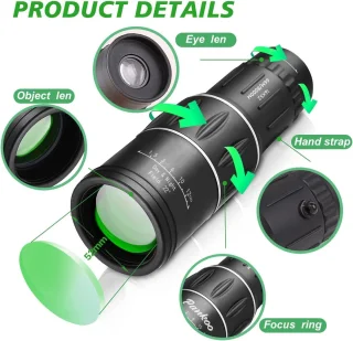 Monoculair - 16x52 Monoculair - Telescoop met hoog vermogen voor volwassenen - Compacte monoculaire prisma - Geschikt voor volwassenen en kinderen, HD-monoculair voor buitenactiviteiten, vogels kijken, kamperen