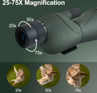 Telescoop - Spotting Scope - Monokijker - 25-75x60 Telescoop - Monoculaire Fmc Bak4 Waterdicht - Met Smartphone Digiscoping Adapter - Met Statief en Tas - Groen