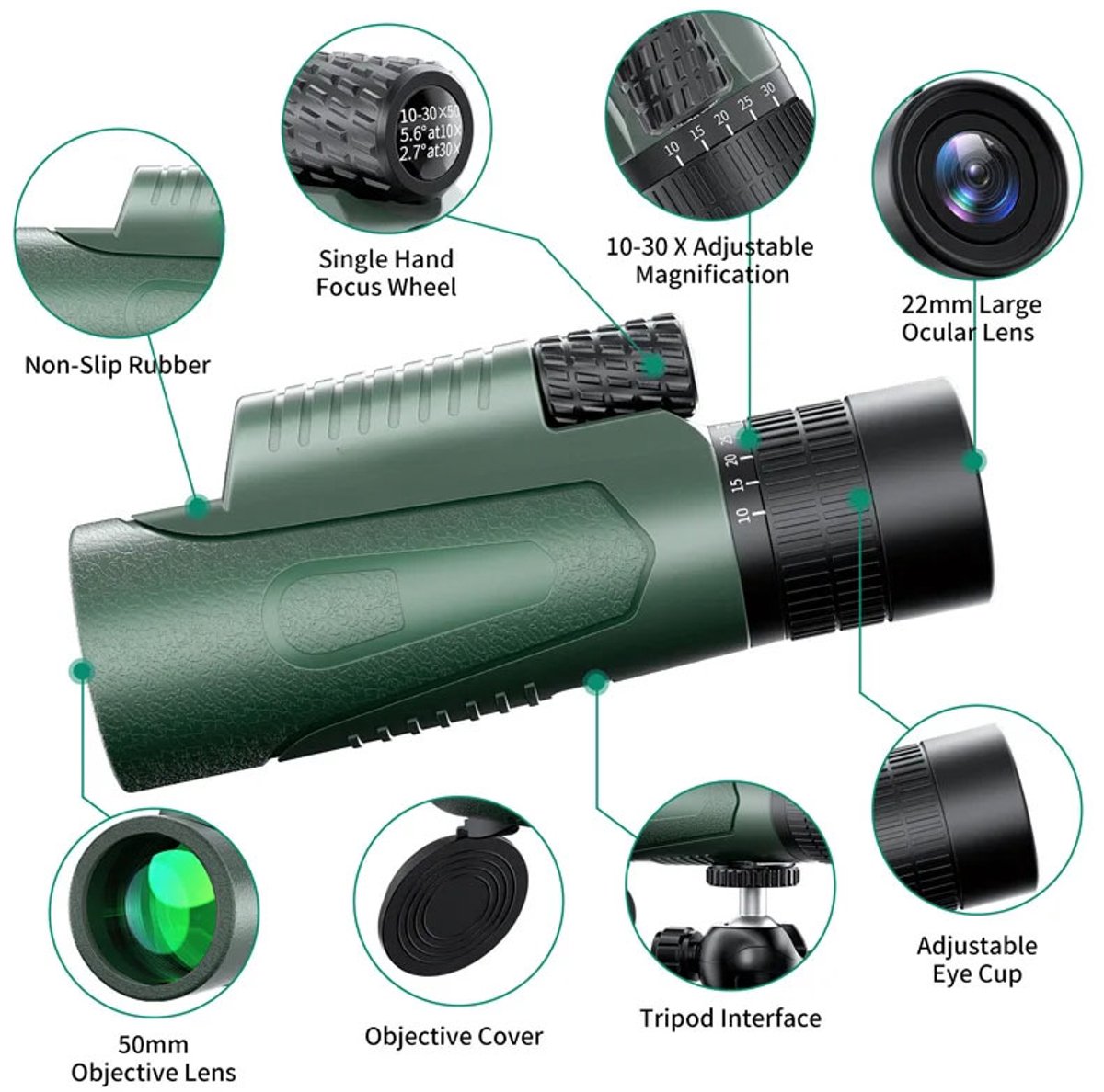 10-30x50 Zoom HD Telescoop met Telefoonadapter en Statief
