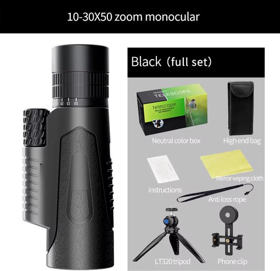 10-30x50 Zoom HD Telescoop met Telefoonadapter en Statief